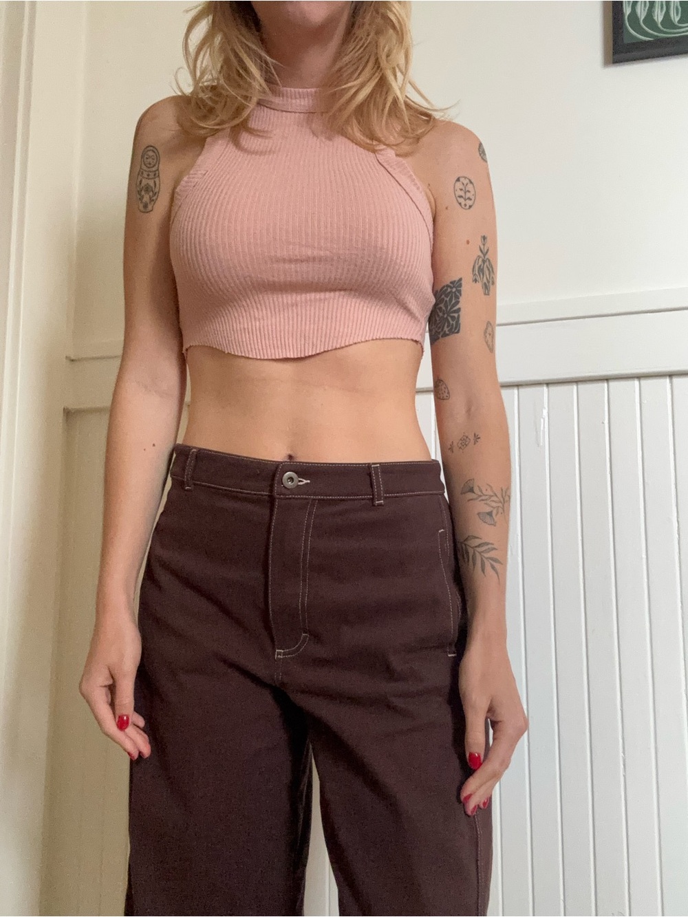 Ribbed Halter Crop Top in Dusty Pink